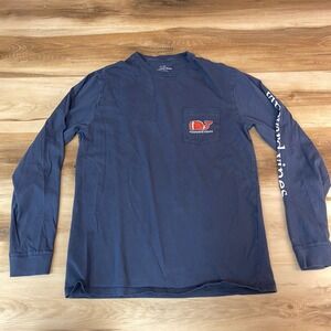 Vineyard Vines T Shirt Mens Small Navy Football Long Sleeve Whale Pocket Tee